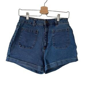 91 Cotton On Women's High Classic Blue High Waist Cuffed Jean Denim Shorts Sz 10